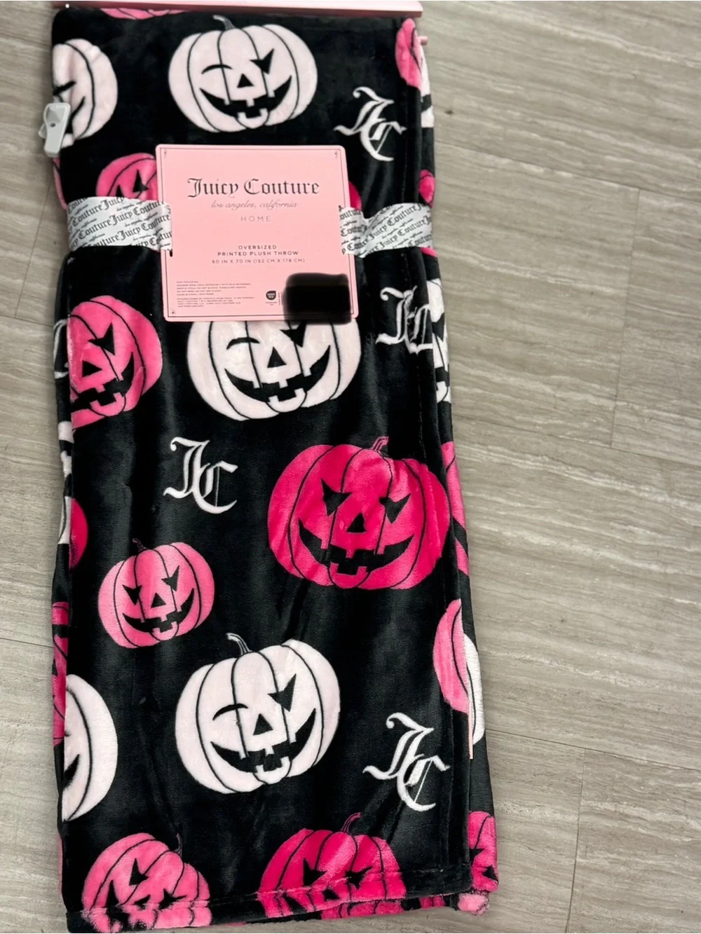 Juicy Couture Kids Halloween Blanket - Black & Pink Pumpkin Print